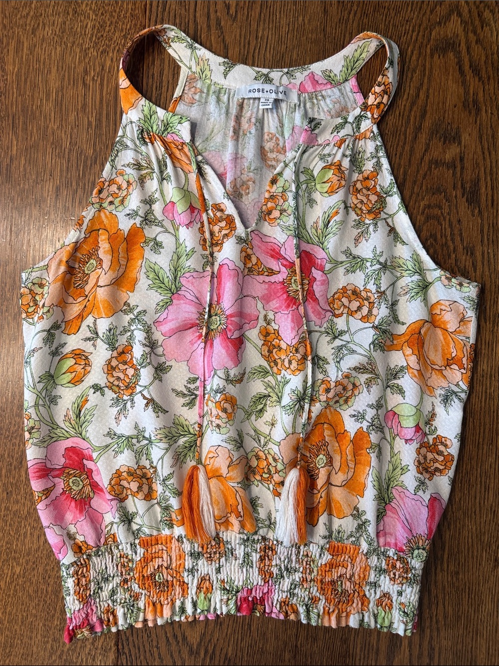 Rose & Olive Floral V-Neck Tank in Pink & Orange, XS